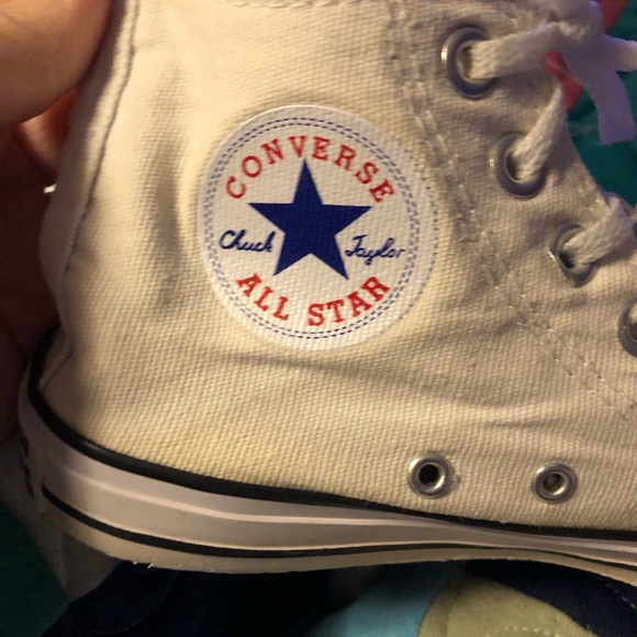 Converse White High Tops with Logo Patch - Picture 6 of 12